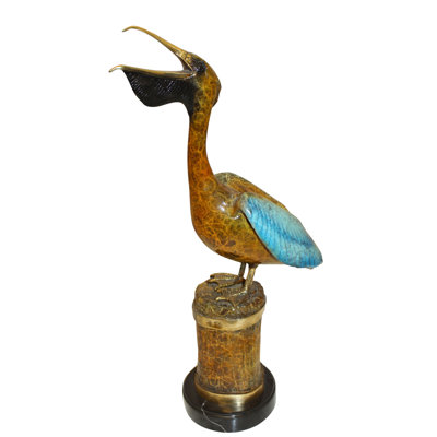 Statue bronze Blouin Pelican sur une souche d'arbre - Taille: L 8 po x l 12 po x H 27 po.