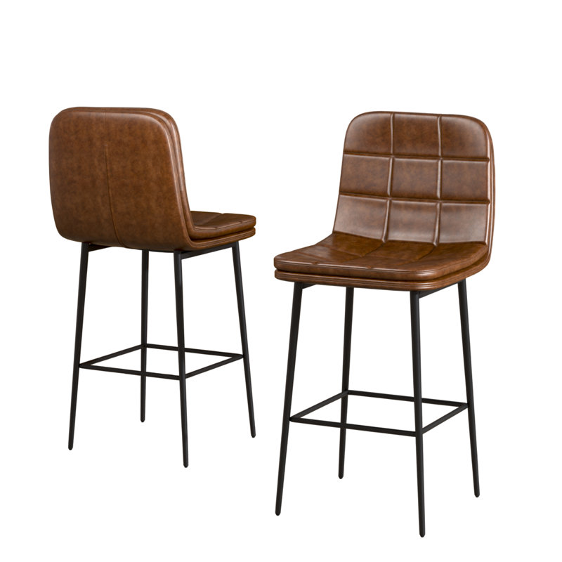Upholstered Low Back 27.5" PU Leather Bar & Counter Stool With Metal Frame And Footrest, Modern Armless Bar Stools For Kitchen Island