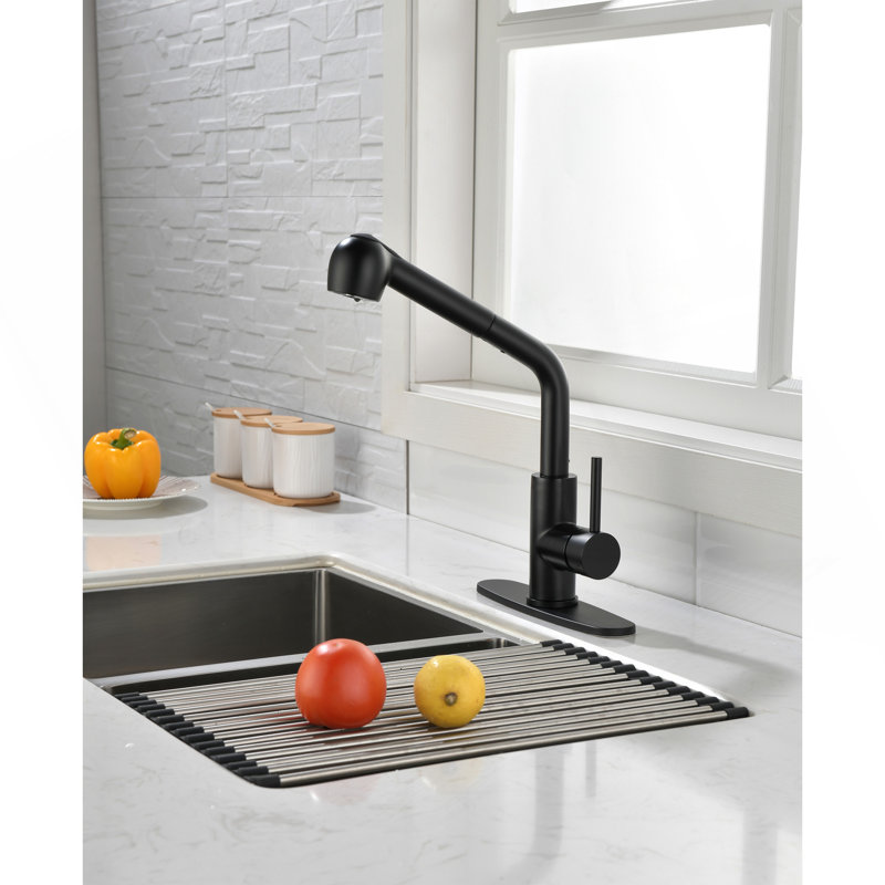 Robinet de cuisine noir mat avec douchette extractible, robinet d'évier de cuisine à poignée simple avec douchette extractible