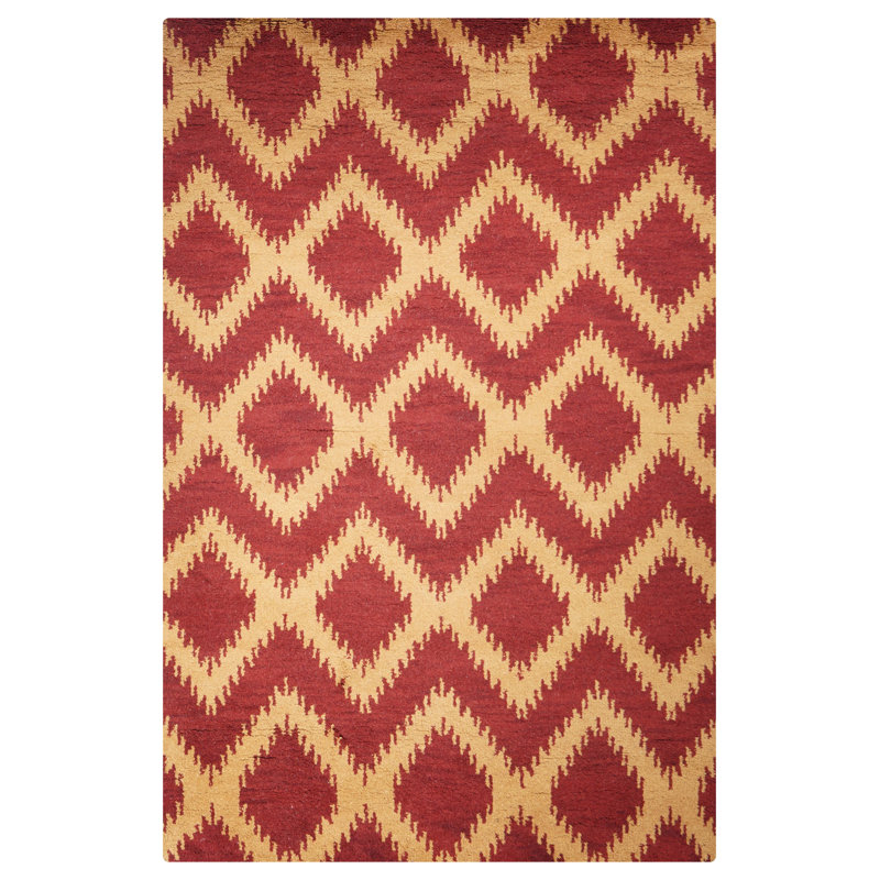 Red Gold 8' x 10' Wool Handmade Geometric Hand Knotted Rectangle Indoor Area Rug, Rectangle 8' x 10'