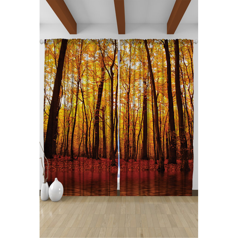 Autumn Forest Polyester Rod Pocket Curtain Panel Set