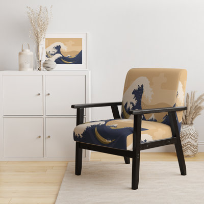 Chaise d'appoint rembourrée nautique et côtière avec accoudoirs Great Wave Mount Fuji Th