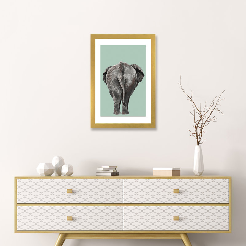 Art de bout éléphant, H 24 po x l 16 po x P 1 po, Papier encadré doré