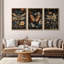 Ensemble de 3 reproductions d'art sur toile d'insectes et de fleurs rétro - Décoration de jardin papillon et libellule pour un intérieur inspiré de la nature-115209630-115209635-115209629