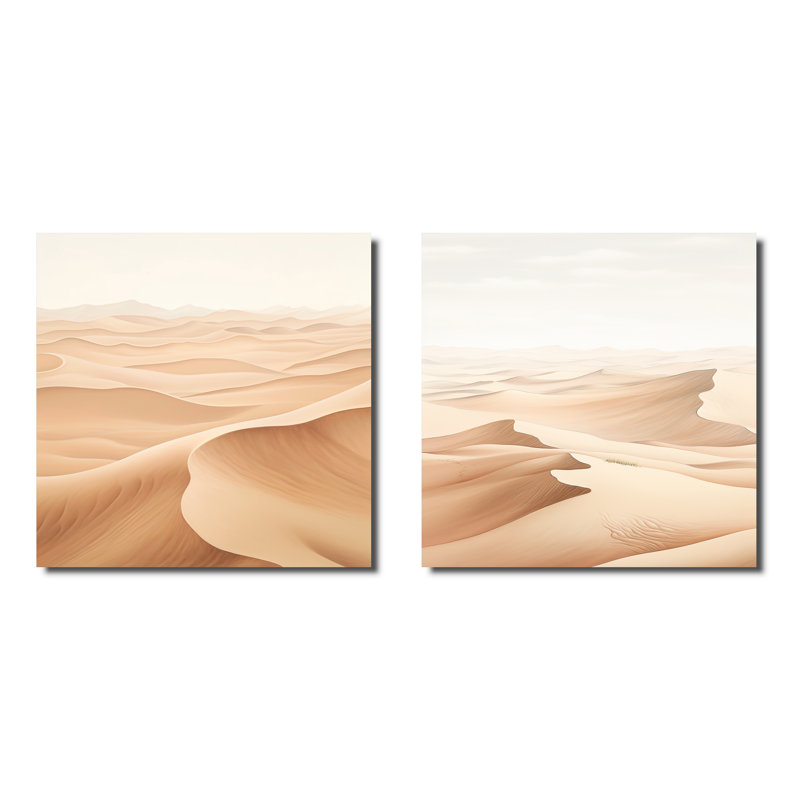 «Desert Sands Of Slumber Dreams» - Ensemble de 2 collages carrés à formes abstraites, H 16 po x l 33 po, Toile tendue