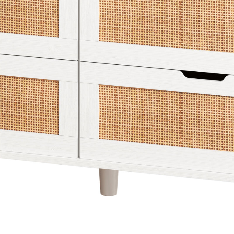 Rattan Storage Cabinet With LED Lights And Power Outlet, White