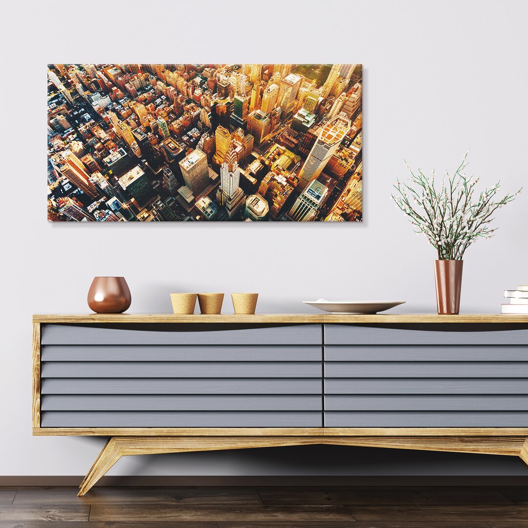 Leinwandbild New York Manhattan Birds Eye View 80X60cm – Premium Leinwanddruck – Kunstdruck Auf 2Cm Holz-Keilrahmen Für ...