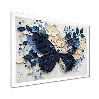 Papillon bleu et blanc en fleur - salon d'art mural papillon