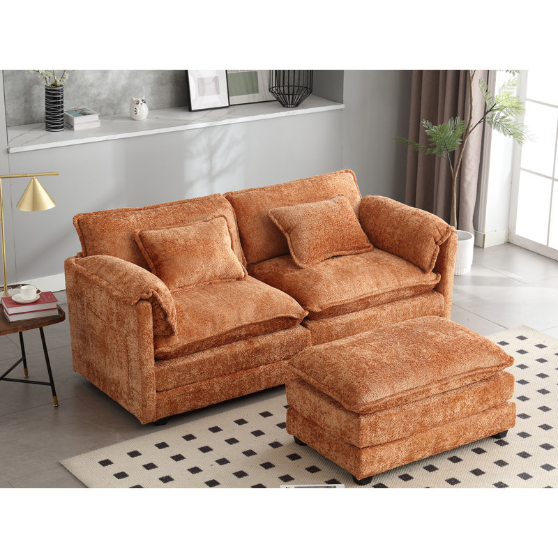 Canapé modulaire en tissu chenille avec poches latérales, Chenille orange