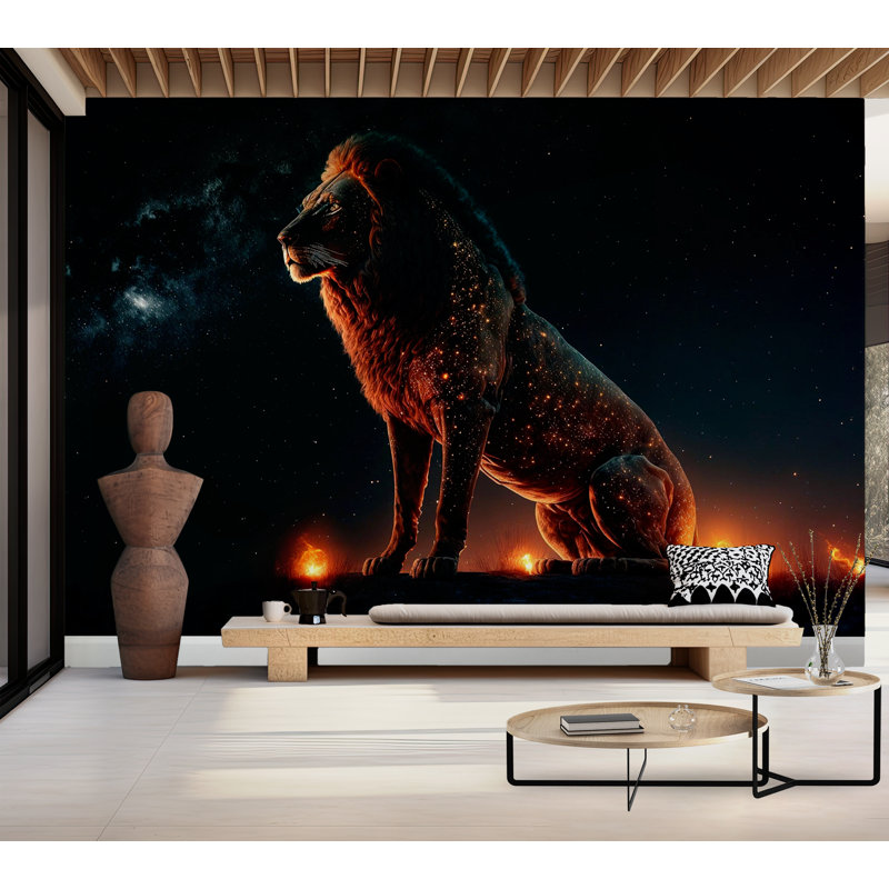Murale pelez et collez de qualité supérieure - lion cosmique, L 96 po x l 120 po