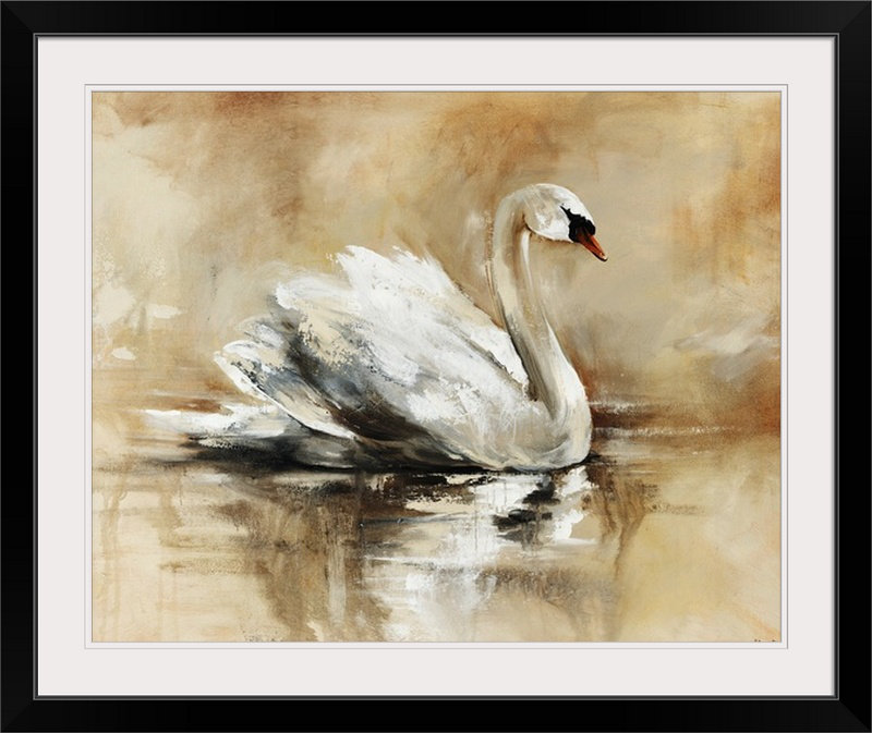 " Swan Lake " by Sydney Edmunds, Noir encadré, 24" H x 28" lx 1" p