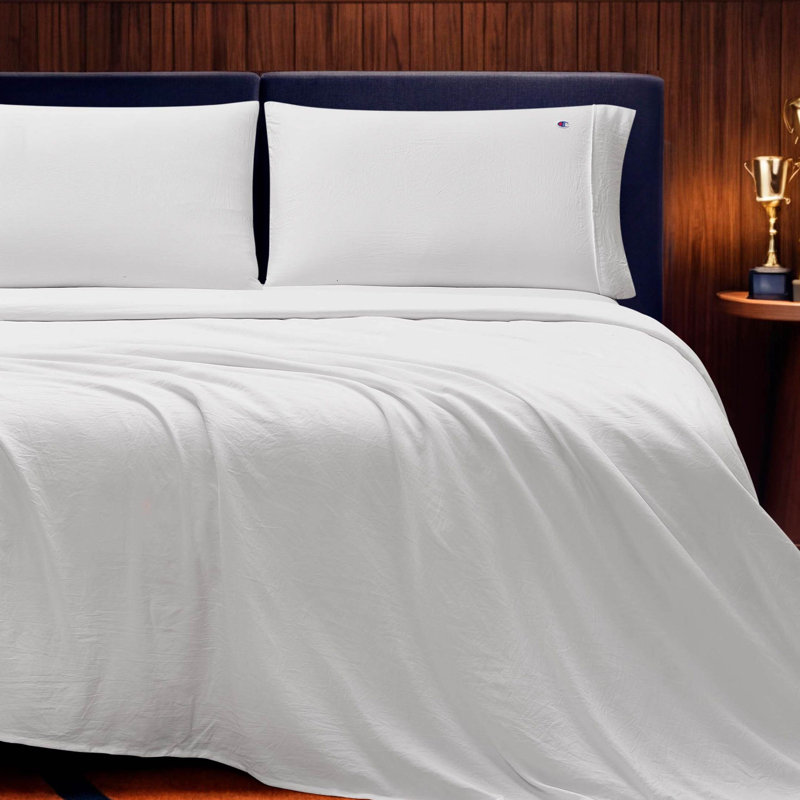 Champion Embroidery Patch Microfiber Sheet Set, Twin, White