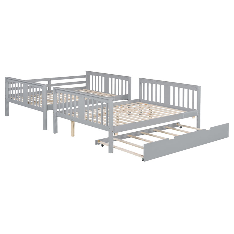 Full Over Full Bunk Bed With Twin Size Trundle And Ladder-Gray(Old SKU: LT000204AAE), Gray