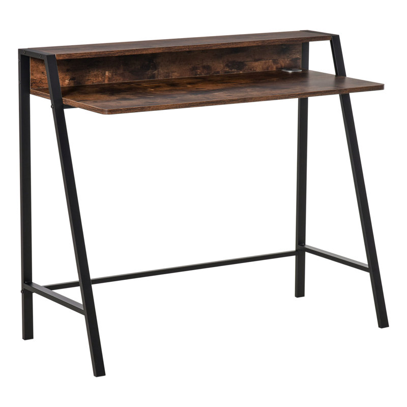 Emerfield Metal Base Writing Desk, Brown/Black, 85 x 100 x 45