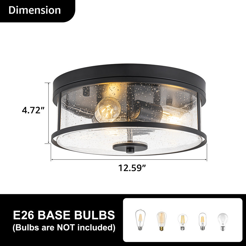 3-Light Seeded Glass Flush Mount Modern Farmhouse Ceiling Light, Black