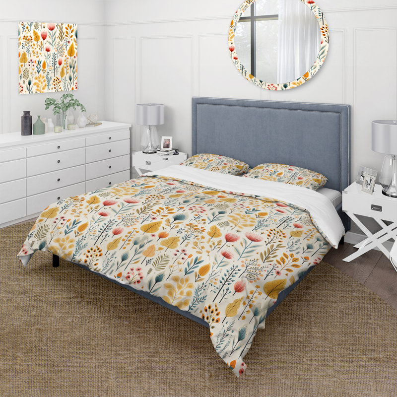 Ensemble de housse de couette Simplicity In Scandinavian Flowers II, Housse de couette simple + 1 taie décorative stan