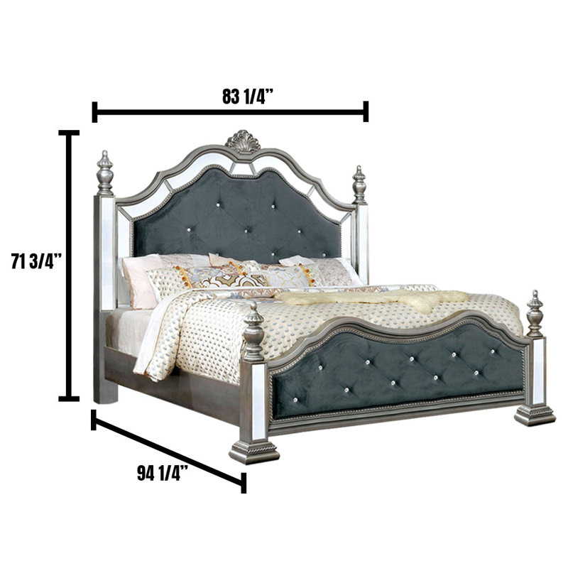 Upholstered Bed, California King, Silver