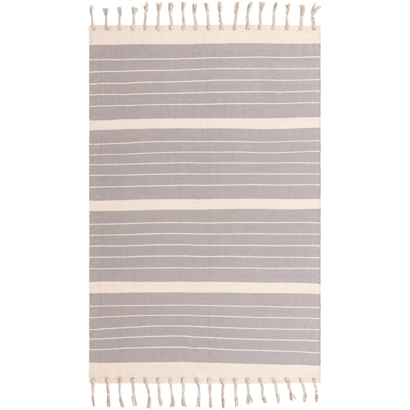 Yellville Cotton Striped Indoor Rug, Rectangle 6'1" x 9'