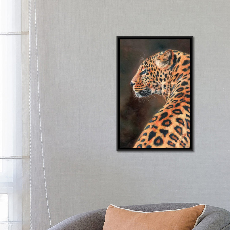 « leopard profile », impression sur toile, H 26 po x l 18 po x P 1,5 po, Toile encadrée noire, Pas de tapis