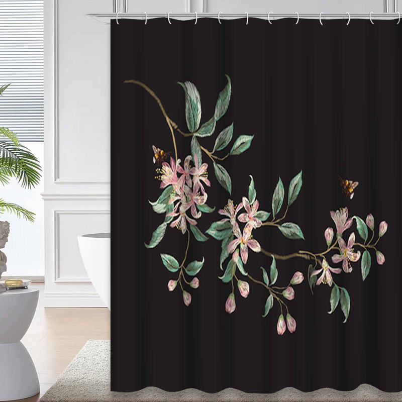Rideau de douche imperméable à motif floral avec 12 crochets, L 72 po x l 84 po