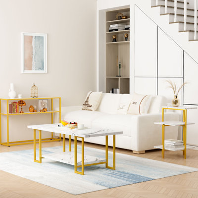Ensemble de table de salon et de table de bout de style moderne Mid-Century 3 pièces Aliona