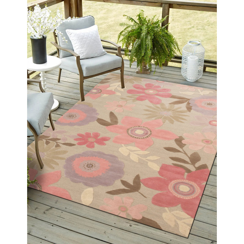 Tapis oriental rose en laine touffeté à la main Quinn, Rectangle 7 pi 9 po x 9 pi 9 po