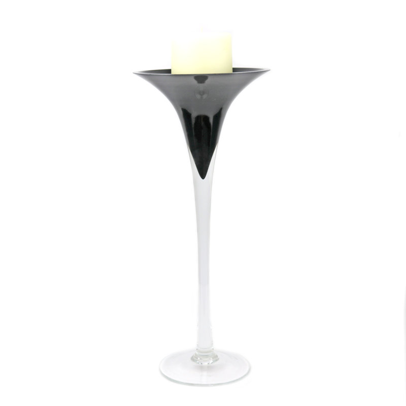 Porte-bougie Seranade, Transparent/noir, H 16 po x l 6,5 po x P 6,5 po
