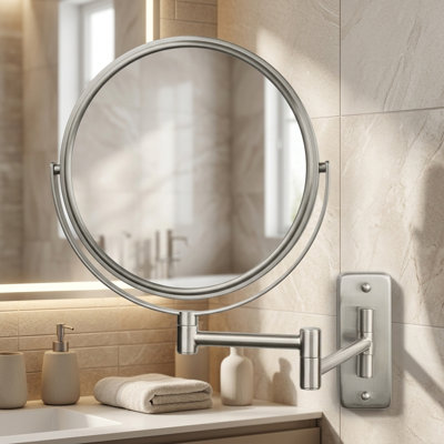 Wall Mounted Cosmetic Mirror, 5X Magnifying Mirror, Nickel Finish