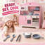 AIYAPLAY Kids Play Kitchen with Lights & Sounds, Fabric Drawer, Pink