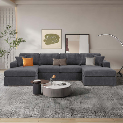 120” Comfy Cloud Couch U Shaped Sectional Sofa with Two Ottomans