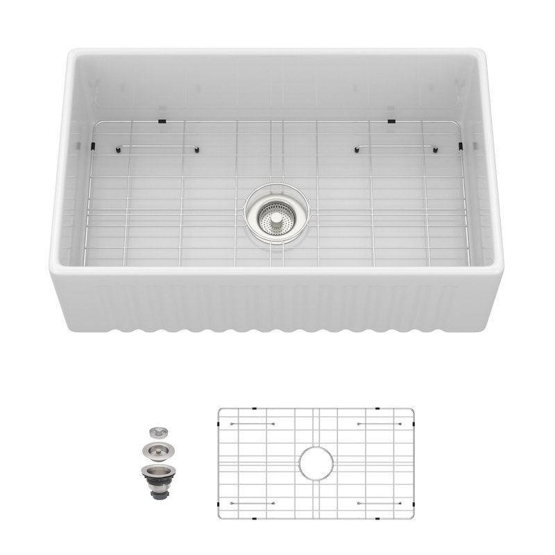 30" White Farmhouse Sink - 30 X 18 X 10 Inch Kitchen Sink Apron-Front White Porcelain Ceramic Reversible Single Bowl Kitchen Farm Sinks