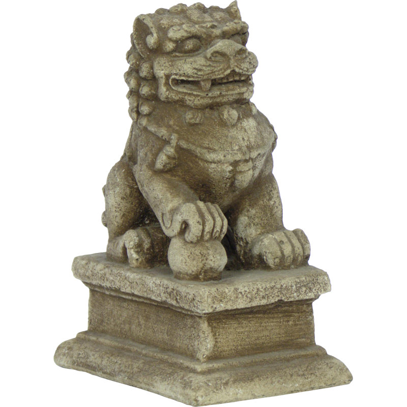 Statue de chien Temple Foo, Pierre brune, Droite
