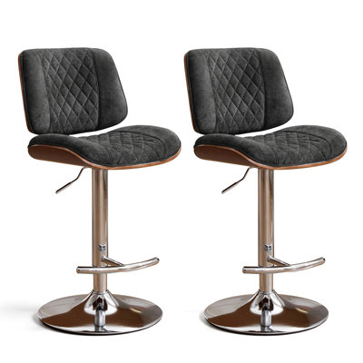 Ensemble de 2 tabourets de bar modernes pivotants, réglables en chenille avec dossier et repose-pieds pour bar, îlot de cuisine, salle à manger, noir