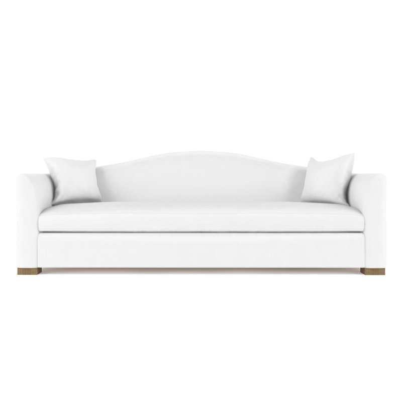 Horatio Camelback Taper Curved-Arm Sofa, 33" H x 84" W x 36" D, Vintage Leather Blanc, Weathered
