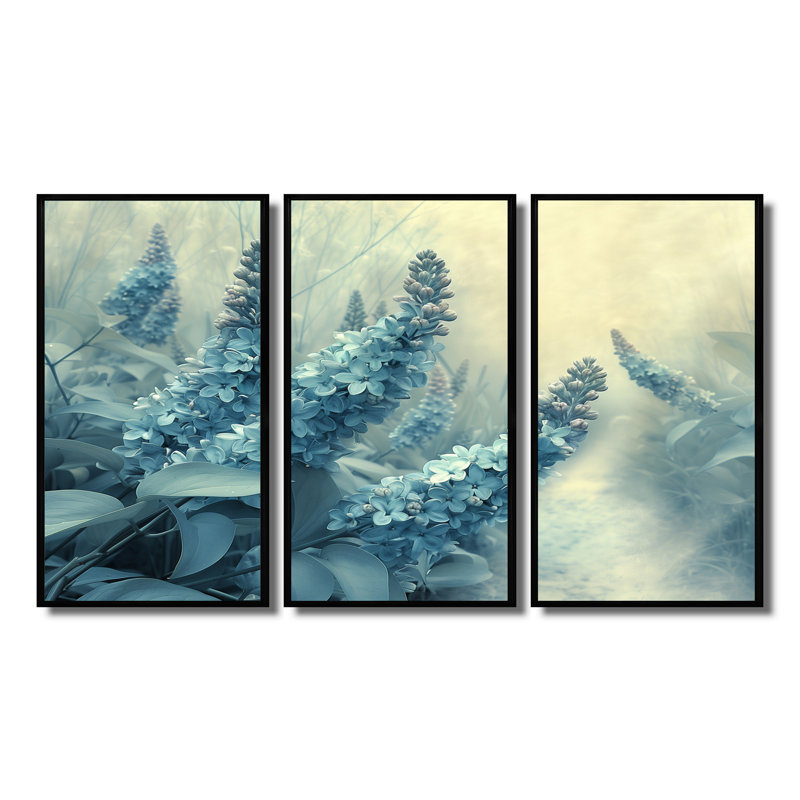 Delania - Ensemble de décorations murales lilas, Toile avec cadre flottant noir, H 28 po x l 36 po x P 1 po