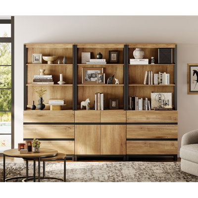 Aadam 3-Piece Modern 72" Tall Bookcase With 6 Drawers And Adjustable Shelves, Freestanding Library Book Shelf With Storage Cabinet And Open Shelves For Home Office, Living Room