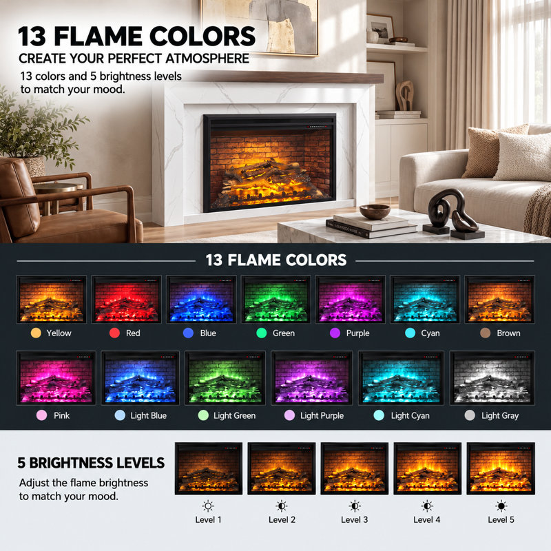 Gracie Oaks 68.7 " W Recessed Wall Mounted Electric Fireplace with BTU 5118