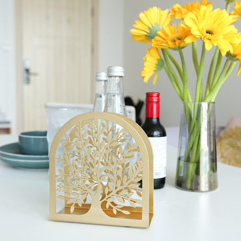 Napkin Holder For Tables Kitchen Farmhouse Restaurant Outdoor Use Rustic Napkin Holders Gold (Tree Of Life)