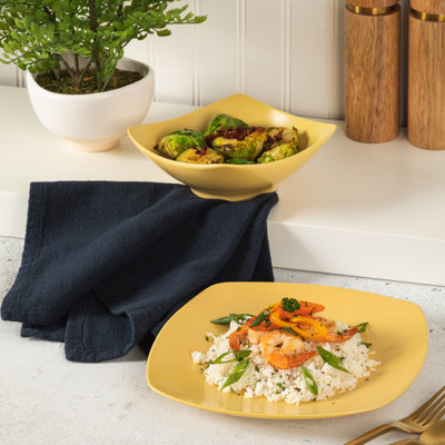 Gibson Home Zen Buffet Matte Porcelain 8 Piece Plates And Bowls Dinnerware Set - Yellow