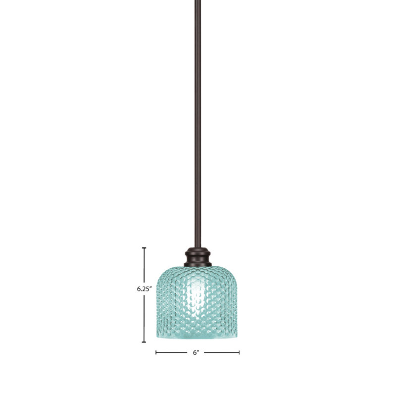 Mini-luminaire suspendu avec tige en verre texturé 6 po Edge, Espresso, Cyan