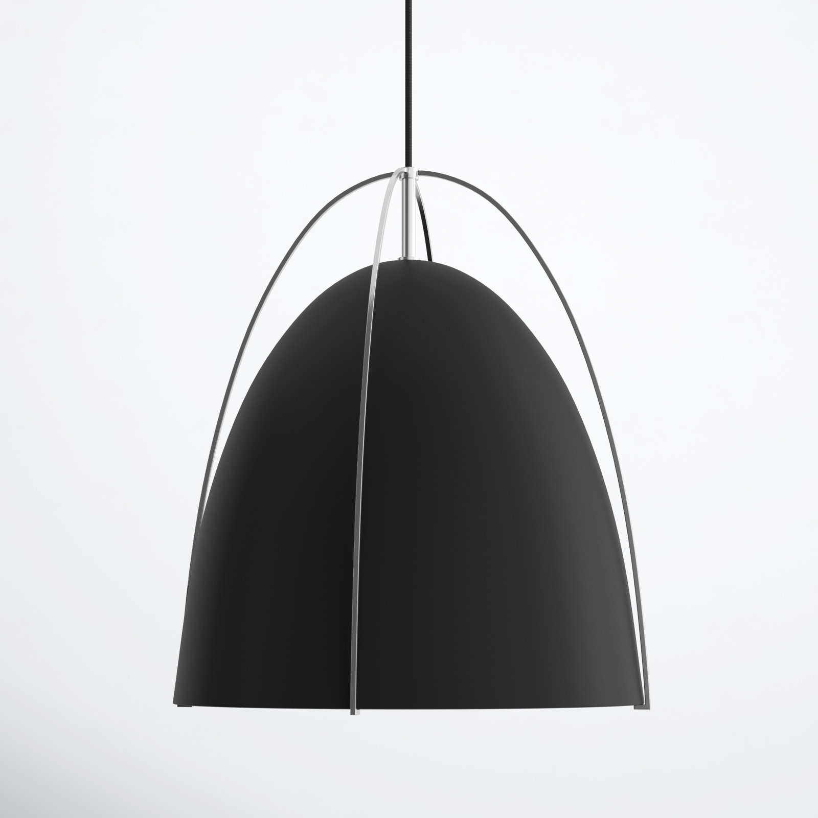 Nikki Single Light Metal Steel Dimmable Pendant, Chrome, Black, 19.13" H x 15.38" W x 15.38" D
