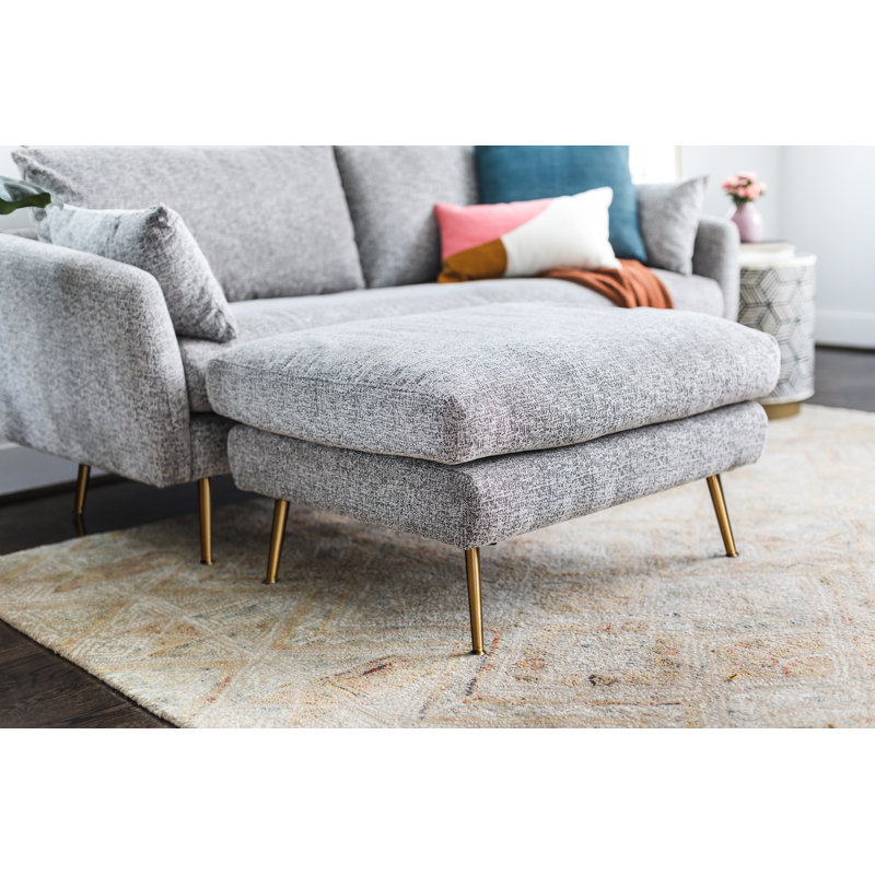 Grey Textured Weave Ottoman with Gold Legs