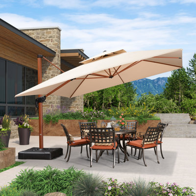 Hokku Designs 12FTx12FT Patio Umbrella Outdoor Square Wood Pattern Cantilever Umbrella,Beige