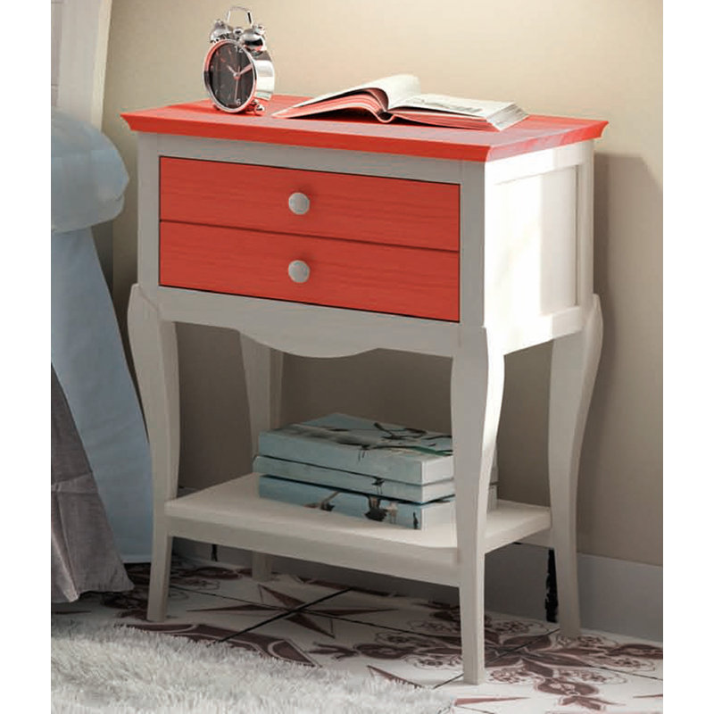52cm W Solid + Manufactured Wood Bedside Table, Distressed White/Coral