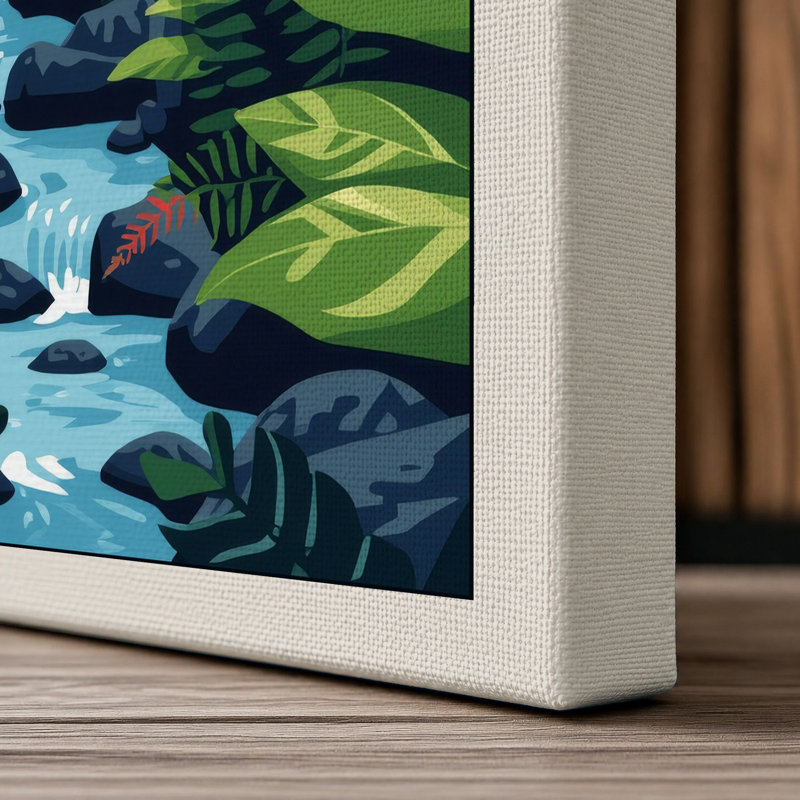Mountain Beyond Jungle Tropical 1 Piece Wrapped Canvas Wall Art, 24x16 - 61.0 x 40.6 cm, Cream Border