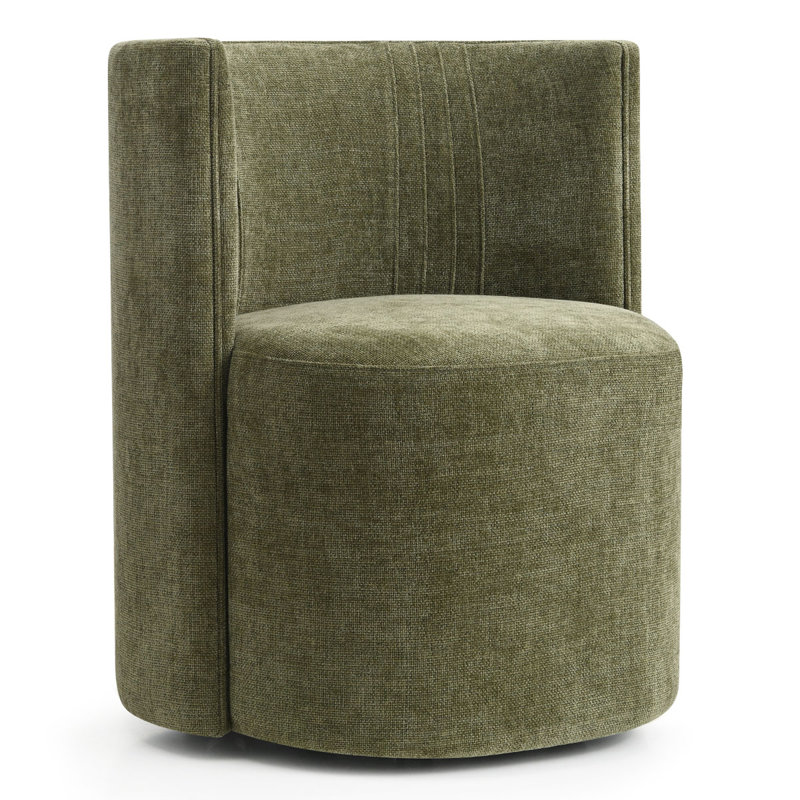 Modern Upholstered Barrel Accent Chair with Rolling Casters, Green