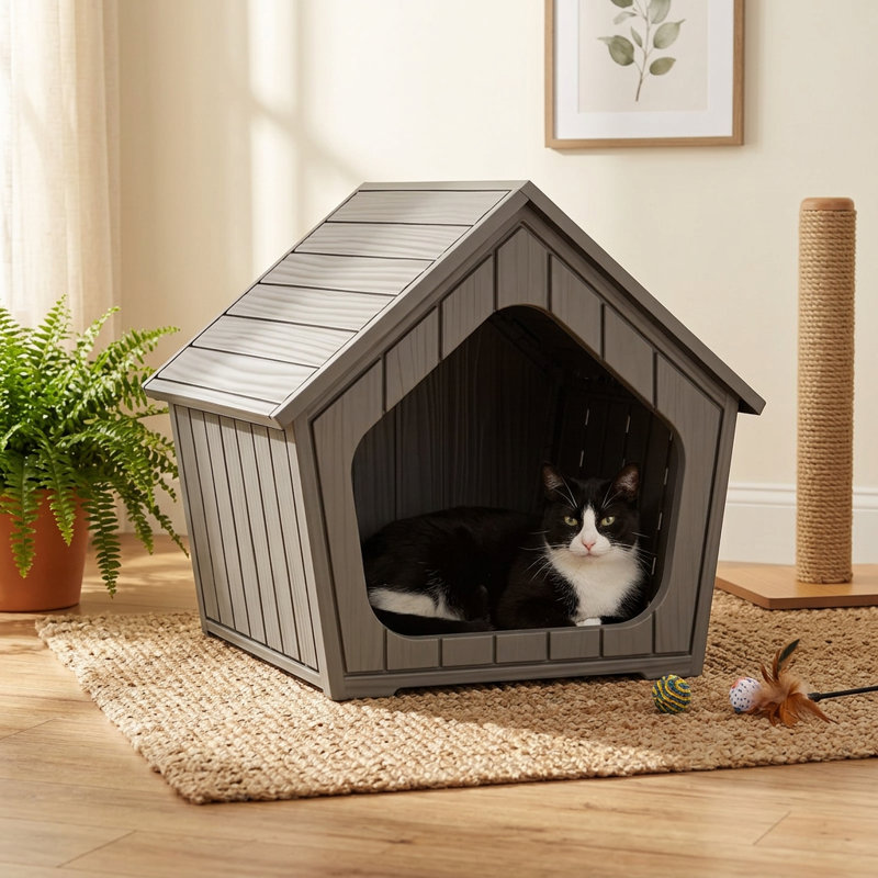 Maison de chat en résine 22,82 "H pour l'intérieur et l'extérieur, Brun