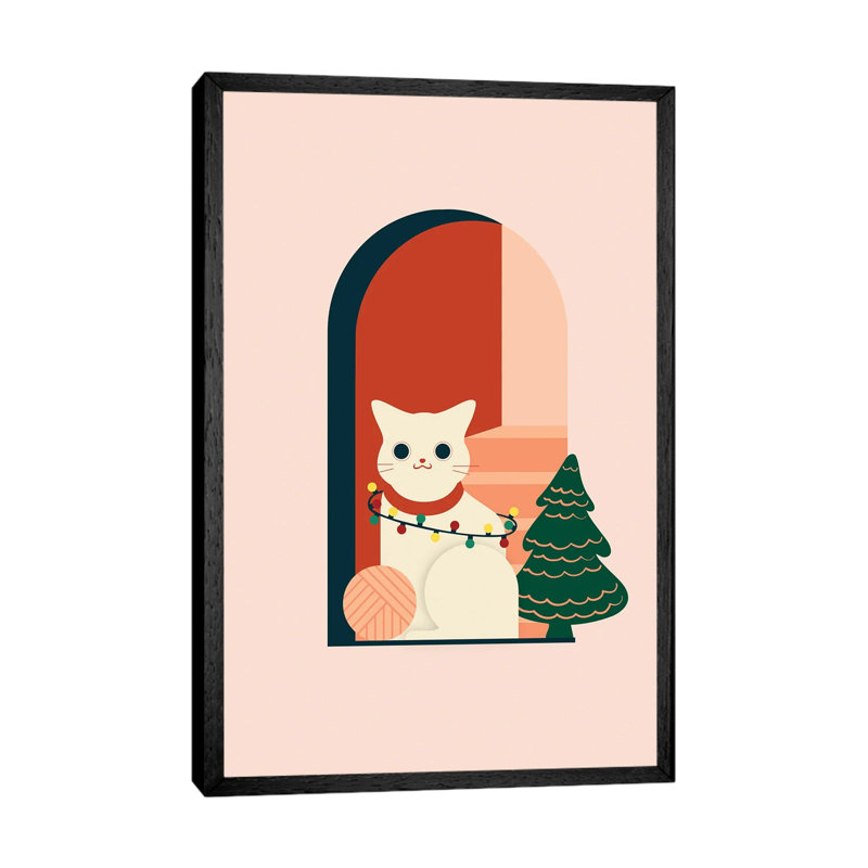 Christmas Cat - Print on Canvas, Black Framed, 66.04 cm H x 45.72 cm W