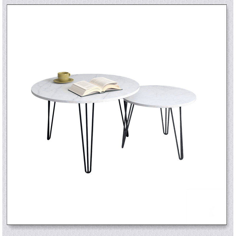 27.56'' Round Nesting Coffee Table Set of 2, Circular Nesting End Table Set, White