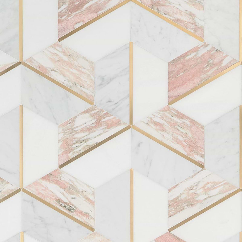 Decade 10x12 Hexagon Polished Marble and Brass Inlay Mosaic Tile